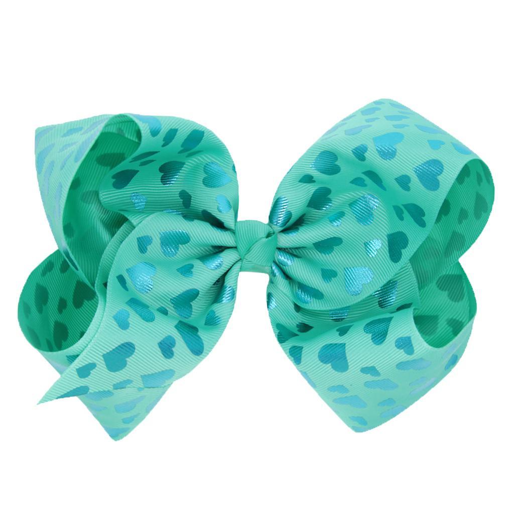 Maxbell 8 Inch Colorful Bow Hairpin Girls Bows with Clip Hair Bows Blue hearts - Aladdin Shoppers