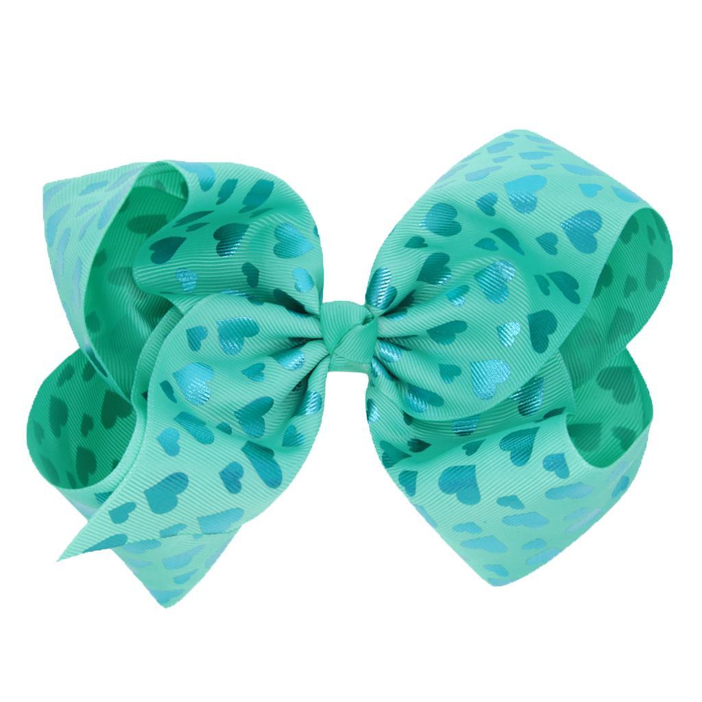Maxbell 8 Inch Colorful Bow Hairpin Girls Bows with Clip Hair Bows Blue hearts - Aladdin Shoppers