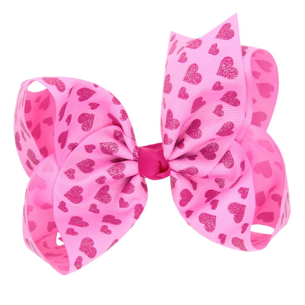 Maxbell 8 Inch Colorful Bow Hairpin Girls Bows with Clip Hair Bows Pink hearts - Aladdin Shoppers