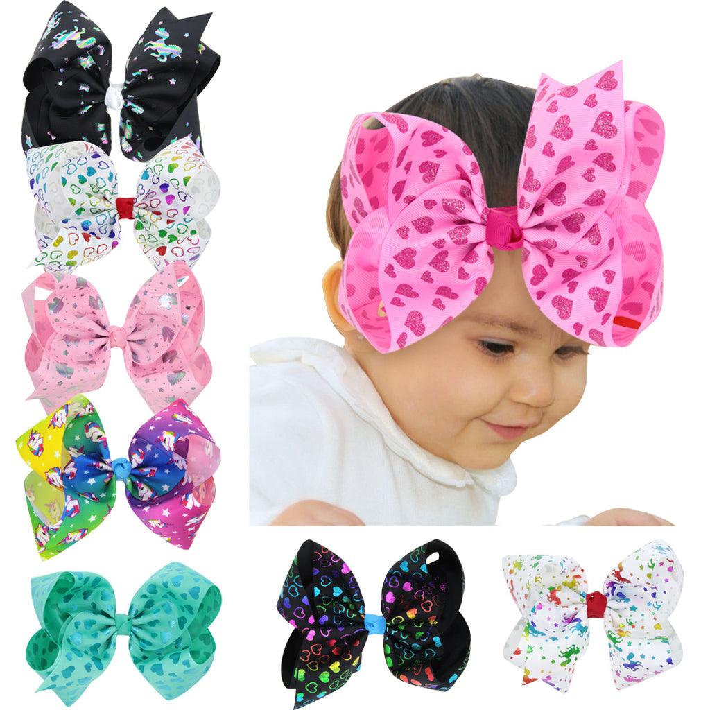 Maxbell 8 Inch Colorful Bow Hairpin Girls Bows with Clip Hair Bows Pink hearts - Aladdin Shoppers