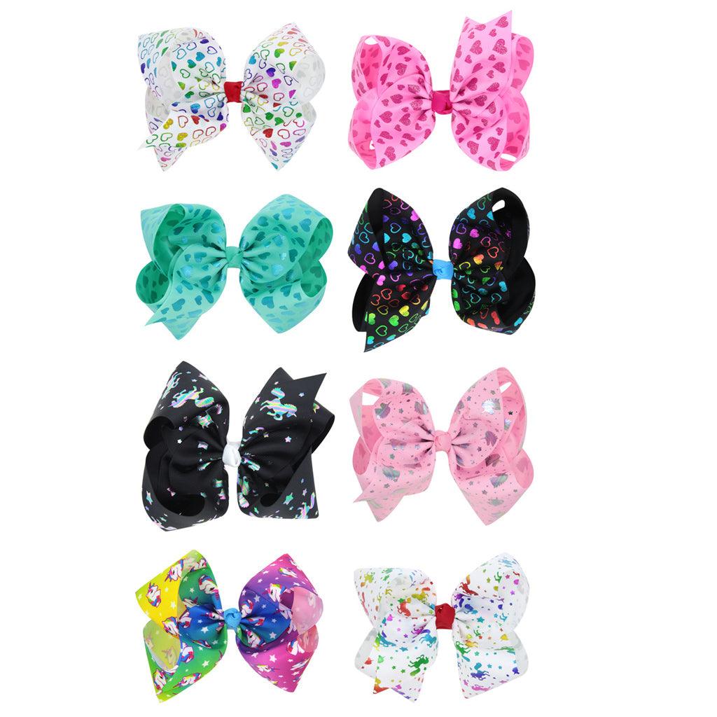 Maxbell 8 Inch Colorful Bow Hairpin Girls Bows with Clip Hair Bows Pink hearts - Aladdin Shoppers