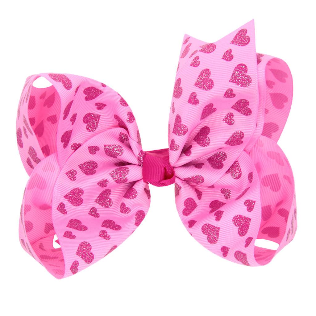 Maxbell 8 Inch Colorful Bow Hairpin Girls Bows with Clip Hair Bows Pink hearts - Aladdin Shoppers