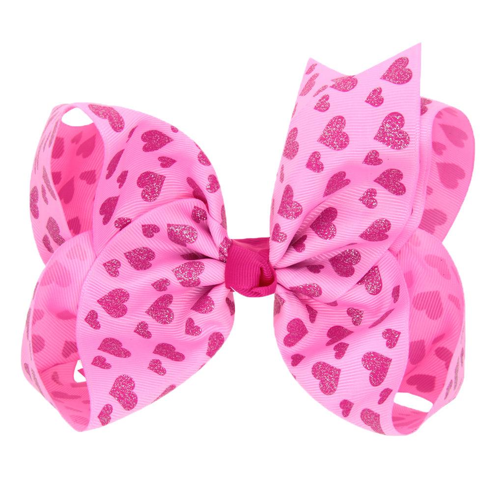 Maxbell 8 Inch Colorful Bow Hairpin Girls Bows with Clip Hair Bows Pink hearts - Aladdin Shoppers