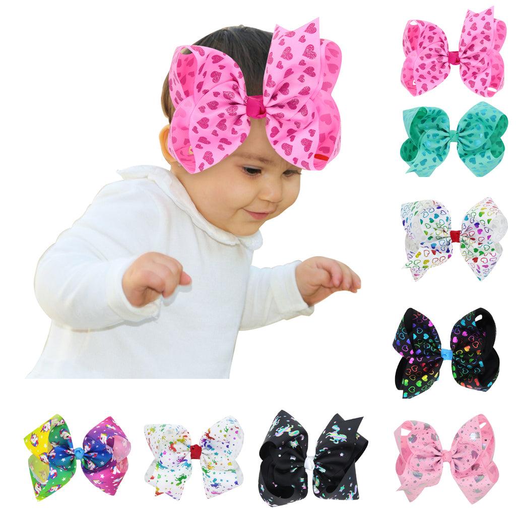 Maxbell 8 Inch Colorful Bow Hairpin Girls Bows with Clip Hair Bows Pink hearts - Aladdin Shoppers