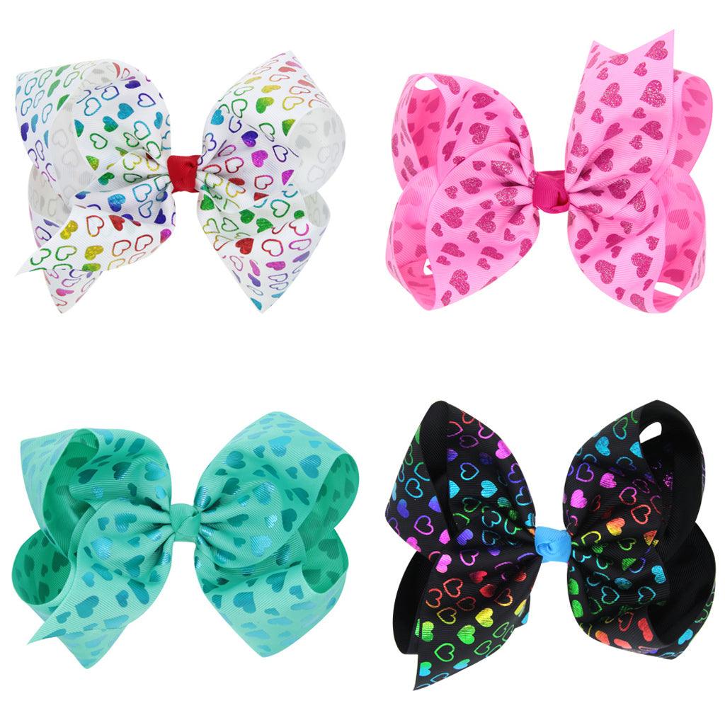Maxbell 8 Inch Colorful Bow Hairpin Girls Bows with Clip Hair Bows Pink hearts - Aladdin Shoppers