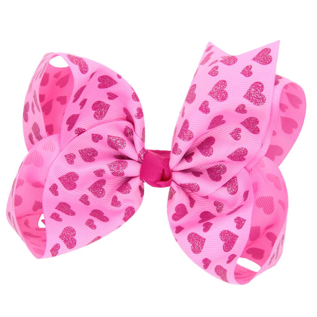 Maxbell 8 Inch Colorful Bow Hairpin Girls Bows with Clip Hair Bows Pink hearts - Aladdin Shoppers