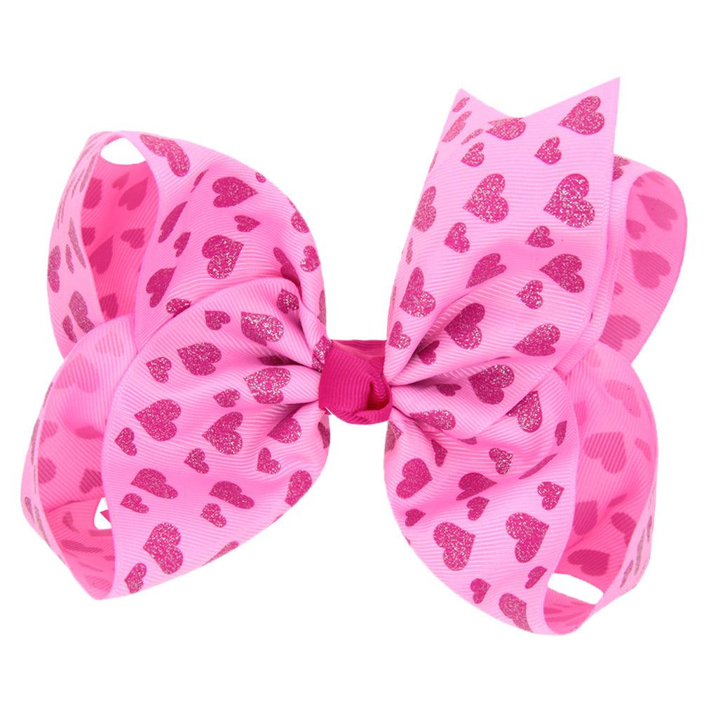 Maxbell 8 Inch Colorful Bow Hairpin Girls Bows with Clip Hair Bows Pink hearts - Aladdin Shoppers