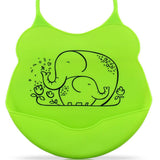 Maxbell Baby Bibs Silicone Comfortable Soft Toddlers Feeding Bibs Elephant_Green - Aladdin Shoppers