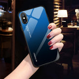 Maxbell Blue Gradient Black Tempered Glass Back Cover Phone Case for iPhone X XS - Aladdin Shoppers