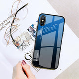 Maxbell Blue Gradient Black Tempered Glass Back Cover Phone Case for iPhone X XS - Aladdin Shoppers