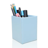 Maxbell Blue Plain Square Leather Pen Container Brush Pot Tabletop Storage Box - Aladdin Shoppers