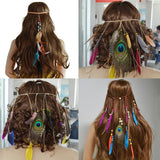 Maxbell Boho Women Indian Festival Feather Tassel Headband Hair Band Hippie Headdress Tribal Hair Rope - Aladdin Shoppers