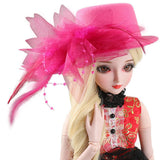 Maxbell Bowler Hat Cap Accessories for 60cm Night Lolita 1/3 BJD Doll Rosy Feather