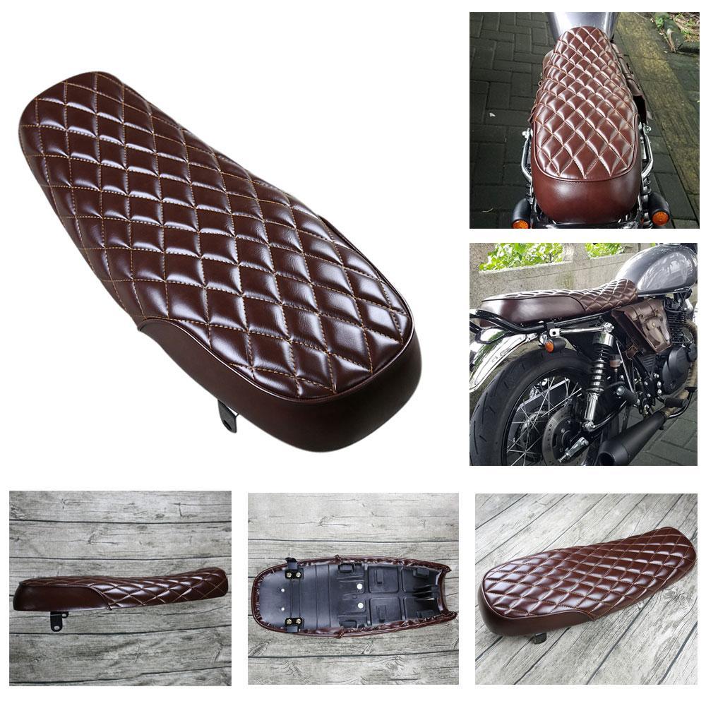 Maxbell Brown Leather Motorcycle Cafe Racer Seat Flat Saddle for Vintage Street Bike - Aladdin Shoppers