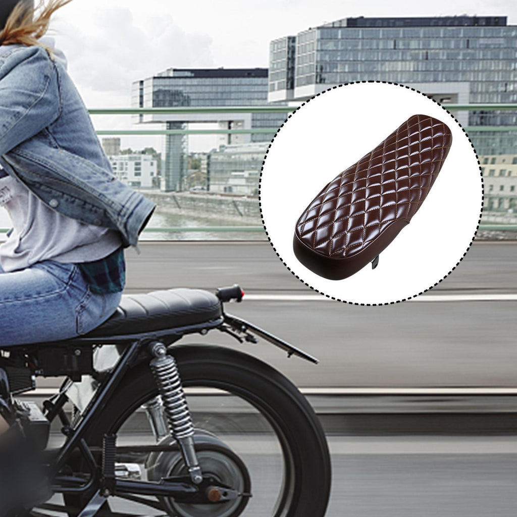 Maxbell Brown Leather Motorcycle Cafe Racer Seat Flat Saddle for Vintage Street Bike - Aladdin Shoppers