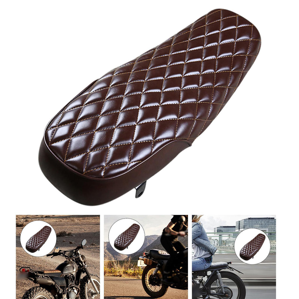 Maxbell Brown Leather Motorcycle Cafe Racer Seat Flat Saddle for Vintage Street Bike - Aladdin Shoppers