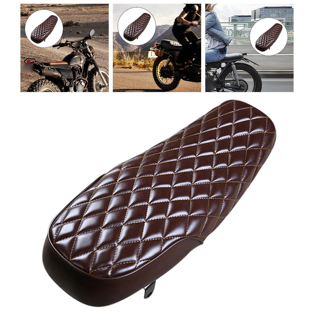 Maxbell Brown Leather Motorcycle Cafe Racer Seat Flat Saddle for Vintage Street Bike - Aladdin Shoppers
