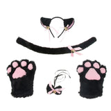 Maxbell Cat Cosplay Set Plush Gloves Kitten Ear Tail Collar Paws Party Costume Black - Aladdin Shoppers