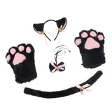 Maxbell Cat Cosplay Set Plush Gloves Kitten Ear Tail Collar Paws Party Costume Black - Aladdin Shoppers