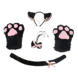 Maxbell Cat Cosplay Set Plush Gloves Kitten Ear Tail Collar Paws Party Costume Black - Aladdin Shoppers