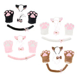 Maxbell Cat Cosplay Set Plush Gloves Kitten Ear Tail Collar Paws Party Costume Black - Aladdin Shoppers