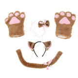 Maxbell Cat Cosplay Set Plush Gloves Kitten Ear Tail Collar Paws Party Costume Brown - Aladdin Shoppers