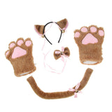 Maxbell Cat Cosplay Set Plush Gloves Kitten Ear Tail Collar Paws Party Costume Brown - Aladdin Shoppers