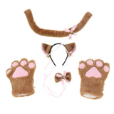 Maxbell Cat Cosplay Set Plush Gloves Kitten Ear Tail Collar Paws Party Costume Brown - Aladdin Shoppers