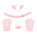 Maxbell Cat Cosplay Set Plush Gloves Kitten Ear Tail Collar Paws Party Costume Pink - Aladdin Shoppers