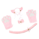 Maxbell Cat Cosplay Set Plush Gloves Kitten Ear Tail Collar Paws Party Costume Pink - Aladdin Shoppers