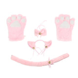 Maxbell Cat Cosplay Set Plush Gloves Kitten Ear Tail Collar Paws Party Costume Pink - Aladdin Shoppers