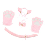 Maxbell Cat Cosplay Set Plush Gloves Kitten Ear Tail Collar Paws Party Costume Pink - Aladdin Shoppers