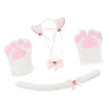 Maxbell Cat Cosplay Set Plush Gloves Kitten Ear Tail Collar Paws Party Costume White - Aladdin Shoppers