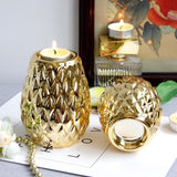 Maxbell Ceramic Candle Holder Pineapple Shaped Candleholder Ornament Golden S - Aladdin Shoppers