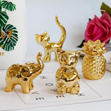 Maxbell Ceramic Cute Animal Fruit Figurine Golden Color Home Decoration Pineapple - Aladdin Shoppers