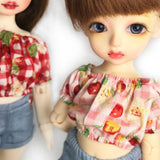Maxbell Cherry Printed Plaid Short Sleeve T-shirt Top For 1/6 Bjd Doll Outfit Pink - Aladdin Shoppers