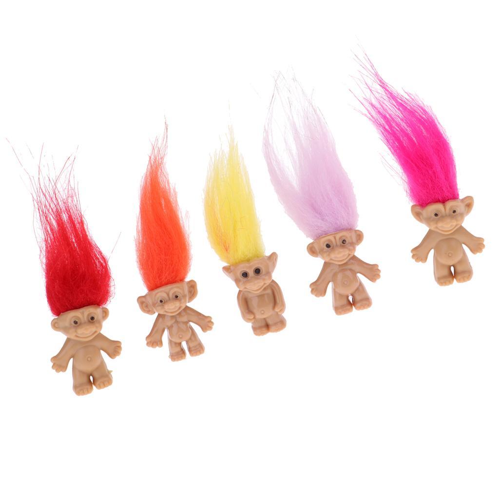 Maxbell Chromatic 5 Pieces Lucky Troll Doll Dams Doll Mini Action Figures Toy for Cake Toppers/ Dollhouse Decor - Aladdin Shoppers
