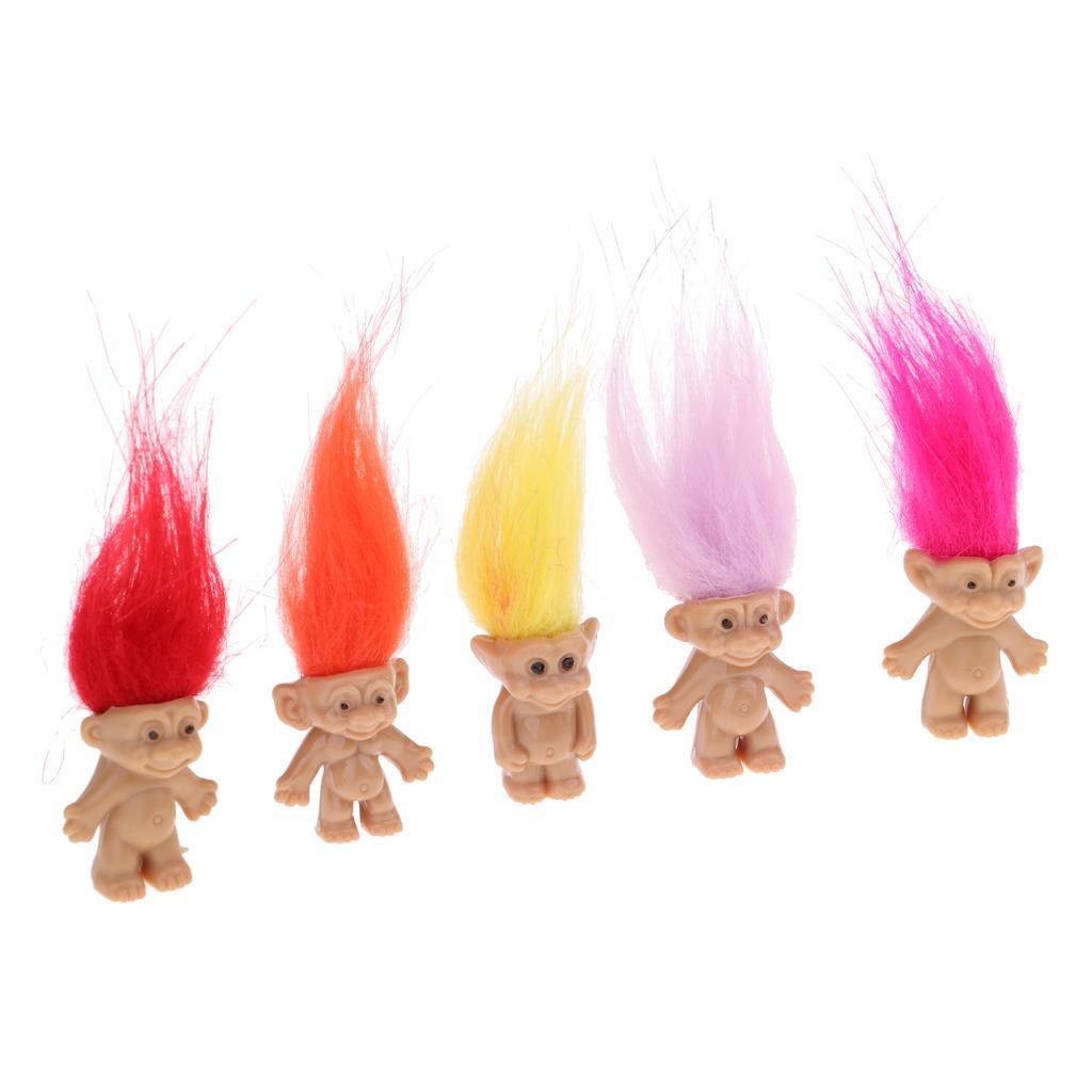 Maxbell Chromatic 5 Pieces Lucky Troll Doll Dams Doll Mini Action Figures Toy for Cake Toppers/ Dollhouse Decor - Aladdin Shoppers