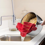 Maxbell Clip-on Silicone Kitchen Pan Strainer Colander & Drainer, Pan Strainer Red - Aladdin Shoppers