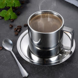 Maxbell Coffee Cup Set Stainless Steel Double Walled Cups Tea Cup Saucer Spoon L - Aladdin Shoppers