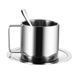 Maxbell Coffee Cup Set Stainless Steel Double Walled Cups Tea Cup Saucer Spoon L - Aladdin Shoppers