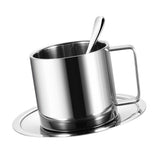 Maxbell Coffee Cup Set Stainless Steel Double Walled Cups Tea Cup Saucer Spoon L - Aladdin Shoppers