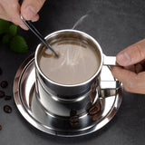 Maxbell Coffee Cup Set Stainless Steel Double Walled Cups Tea Cup Saucer Spoon L - Aladdin Shoppers