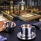 Maxbell Coffee Cup Set Stainless Steel Double Walled Cups Tea Cup Saucer Spoon S - Aladdin Shoppers