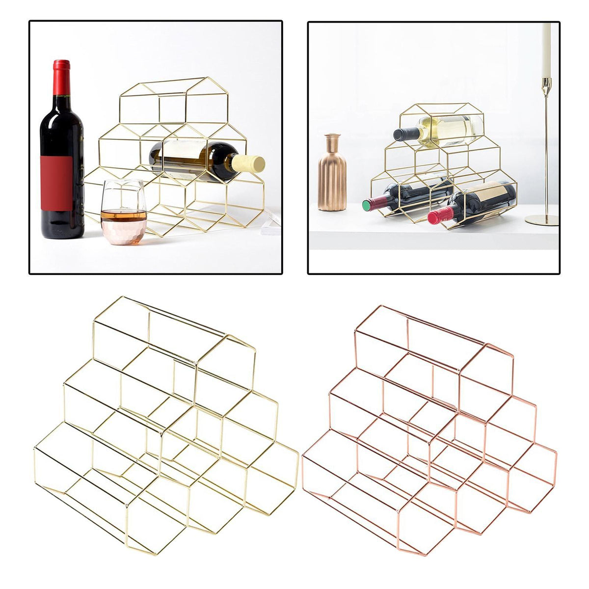 Maxbell Creative Triangle 6 Bottle Wine Rack Storage Holder Kitchen Bar Gold