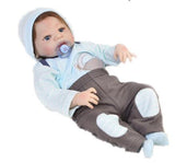 Maxbell Cute Jumpsuit Hat Pants Socks Set for 22''-23'' Reborn Baby Boy Doll Blue