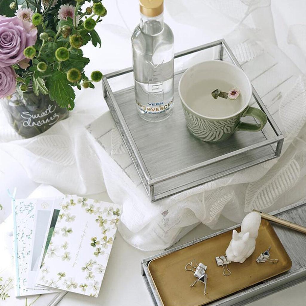 Maxbell Decorative Metal Serving Tray Vanity Storage Tray Silver Square - Aladdin Shoppers