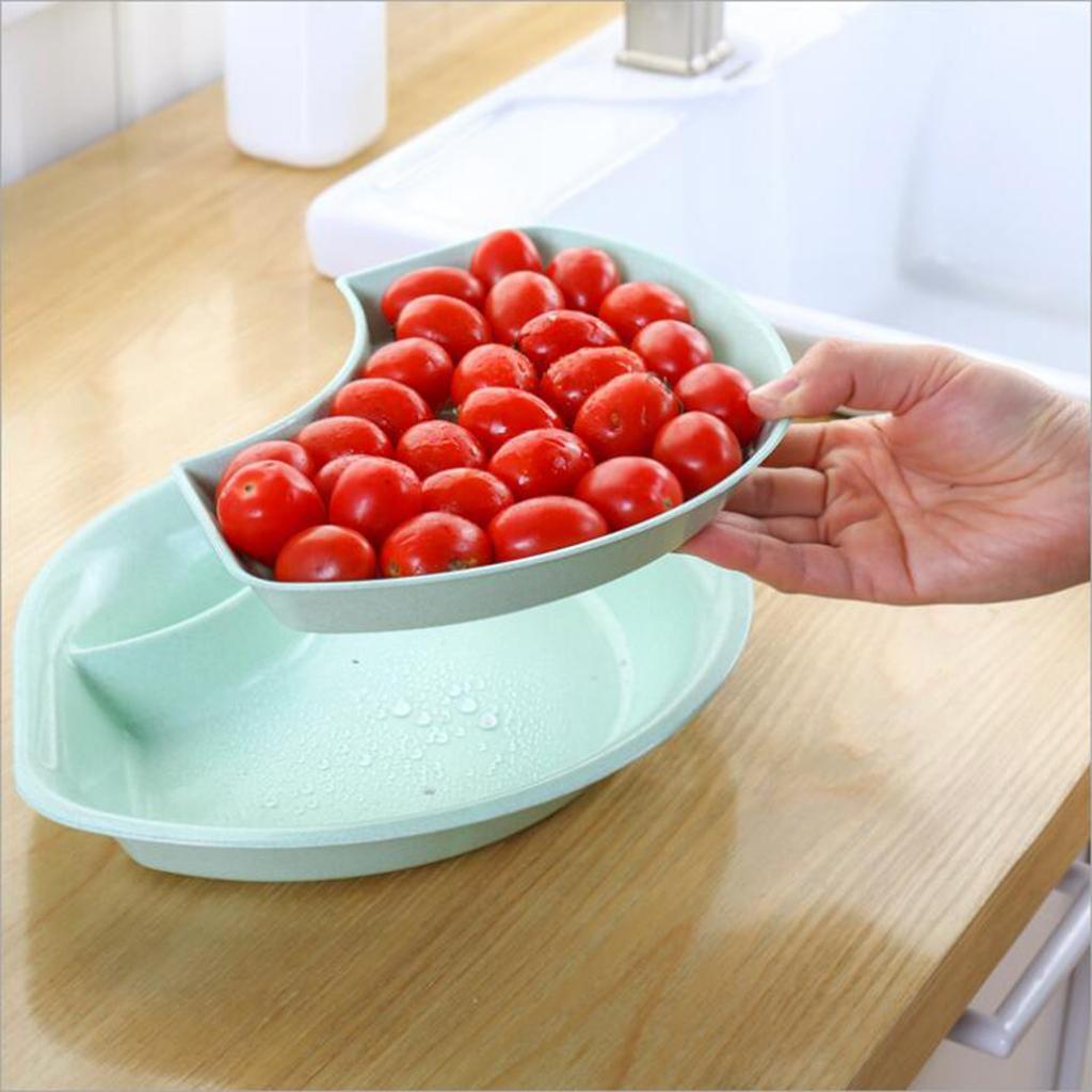 Maxbell Double Drainage Dumpling Dishes Fruit Plate fan-shaped Kitchen Pan Green