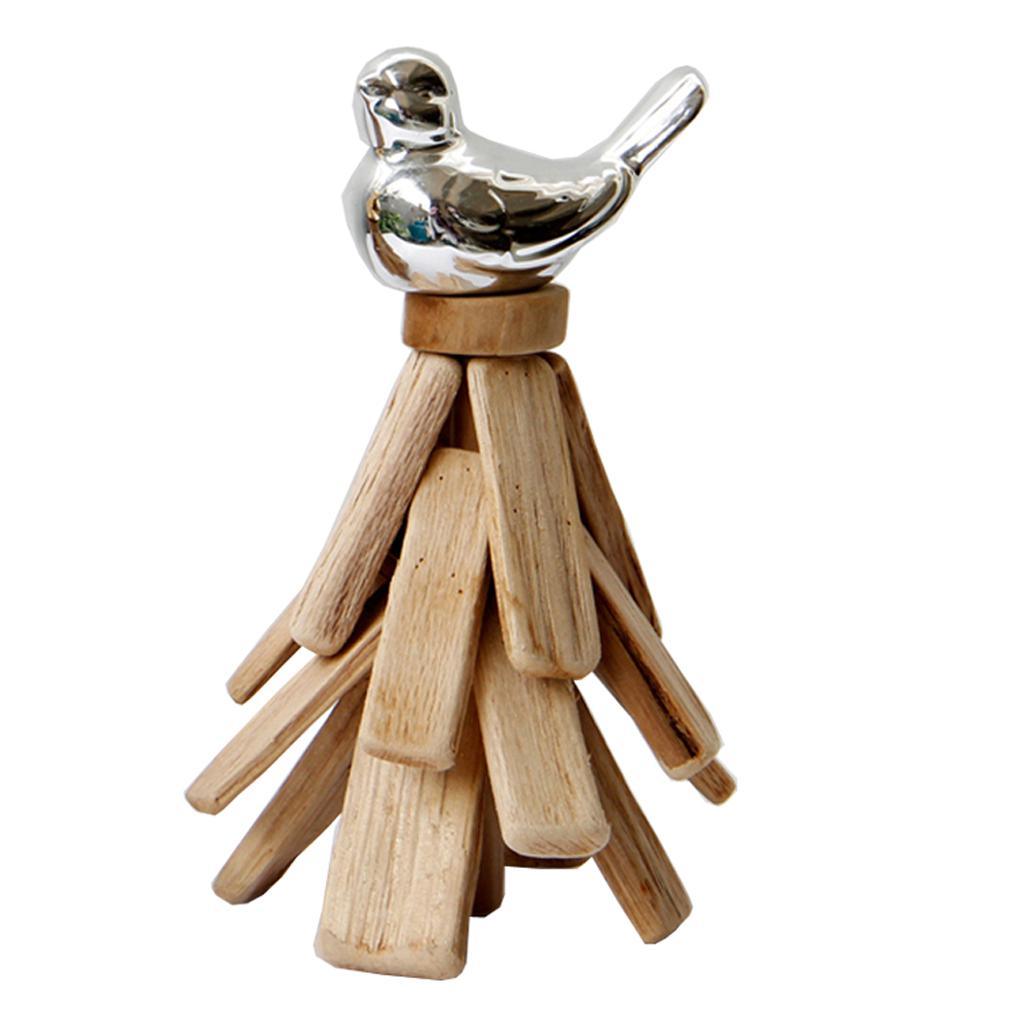 Maxbell European Pastoral Style Bird Ornament Wooden Dispaly Stand Silver Color - Aladdin Shoppers