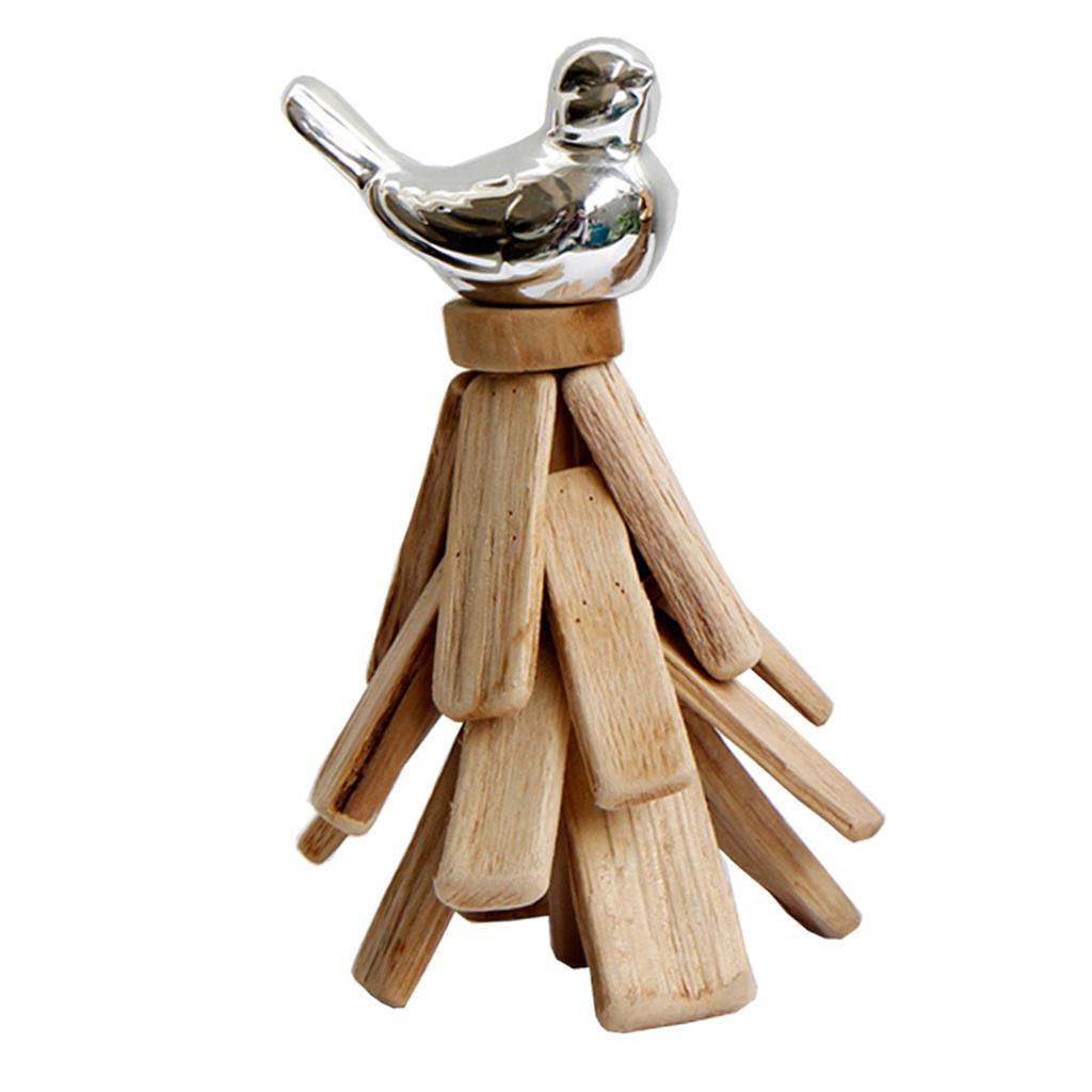 Maxbell European Pastoral Style Bird Ornament Wooden Dispaly Stand Silver Color - Aladdin Shoppers
